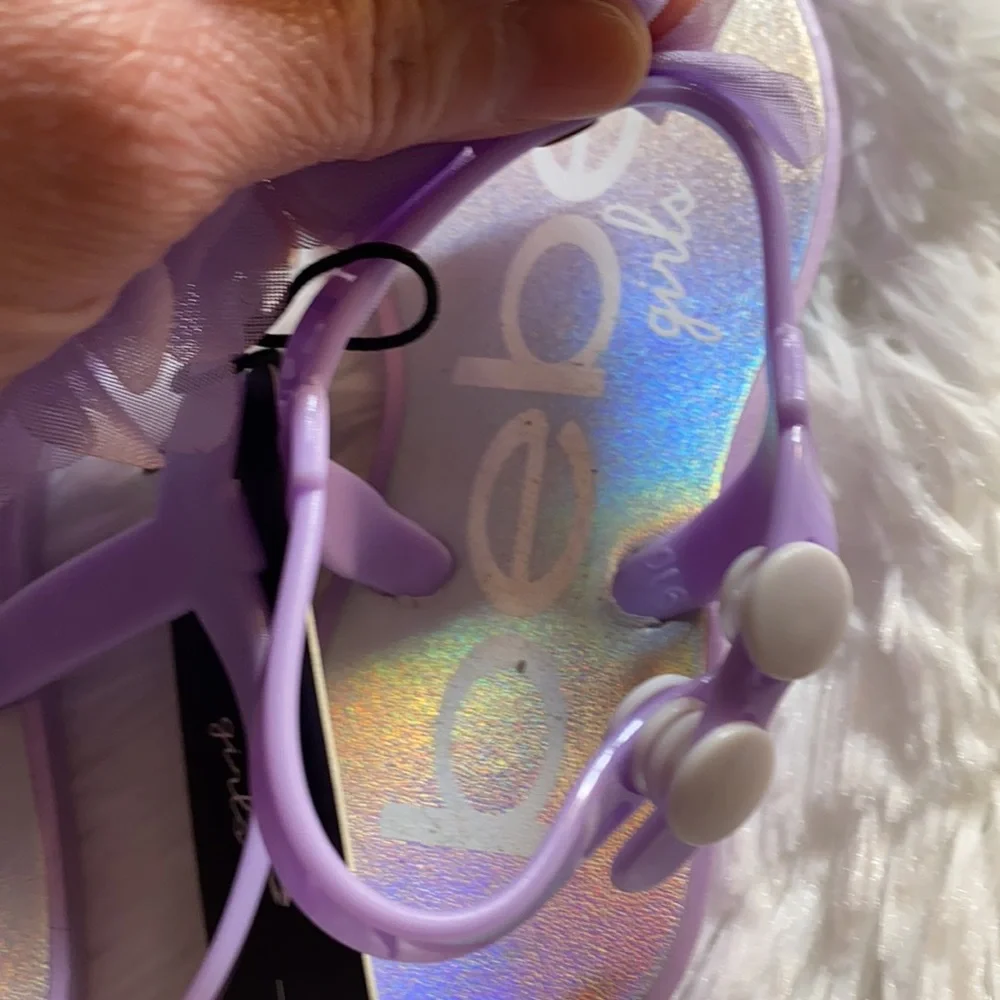 bebe Girls Iridescent Lavender Floral Jelly Sandals
